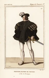 Franz III., Herzog der Bretagne 1518-1536. François, Wiener Delfin und Herzog der Bretagne. Handkolorierte Lithographie von J.B. Gautier nach einem Porträt in Roger de Gaignières