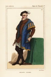 Philippe Chabot, Herr von Brion, Graf von Charny, Admiral de Brion, französischer Admiral, gest. 1543. Handkolorierte Lithographie nach einem Porträt in Roger de Gaignieres