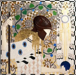 Pallas Athene (Mosaik aus Porzellan, Glas, Perlmutt und Bronze)
