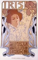 Iris komponiert von Pietro Mascagni, Plakat von Leopoldo Metlicovitz, Libretto von Luigi Illica, 1898