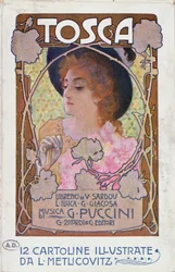 Titelseite des Notenblatts für die Oper Tosca von Puccini, ca. 1910 (Farblithografie)