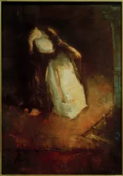 Frau am Kamin