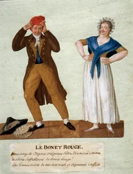 Der rote Hut. Ein Mann trägt zur Zeit der Revolution von 1789 die phrygische Mütze. 18. Jahrhundert. Musée Carnavalet, Paris