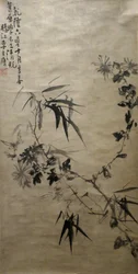Chrysanthemen und Bambus