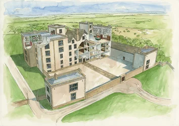 Rekonstruktion von Hardwick Old Hall im Jahr 1620