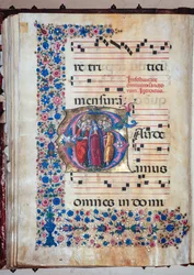 Piccolomini-Bibliothek: Chorbuch, cod. 28.12, ff. 94v mit der Jungfrau und allen Heiligen, von Francesco Rosselli und Liberale da Verona (ca. 1445 - 1527/9)
