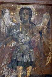 Engel, Fresko in der byzantinischen Kirche Sotiras Christos, Vlithias, Kreta, Griechenland