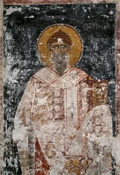 Apostel, Fresko in der byzantinischen Kirche der Heiligen Apostel in der Agora von Athen, Griechenland