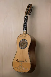 Chitarra battente (Gitarre), Musikinstrument gebaut in der Werkstatt des Geigenbauers Pasquale Scala in Praiano, Kampanien. Italien, 20. Jahrhundert