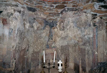 Beschädigtes Fresko in der Kirche in Kantanos, Kreta, Griechenland