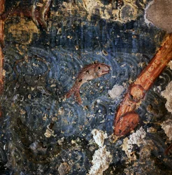 Fisch, Detail des Freskos im Kloster Agios Georgios, Diavaide, Kreta, Griechenland