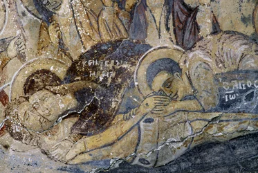 Fresken mit totem Christus in der Kirche Metamorphosis tou Sotiros, Kefali, Kreta, Griechenland