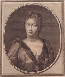Porträt von Anne Stuart, Königin von Großbritannien (1665-1714), Kupferstich von John Goldar (1729-1795) nach einem Gemälde von G. Kneller
