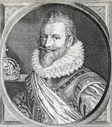 Porträt von Christian IV., König von Dänemark und Norwegen, Gravur