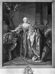 Porträt von Elisabeth Petrowna (1709-1761), Kaiserin von Russland ab 1741 bis zu ihrem Tod, Gravur