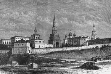 Der Kasaner Kreml, Zeichnung von de Bar nach einem Foto, Gravur, Russland