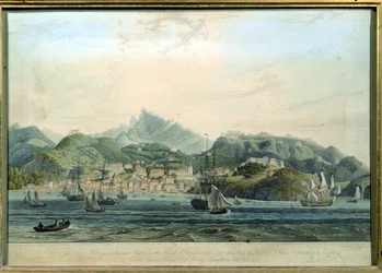 Ansicht der Stadt St. George und Richmond Heights auf der Insel Grenada, graviert von William Daniell, ca. 1810