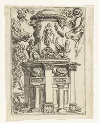 Rundes Bauwerk mit einem Schweinskopf oben links