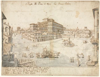 Achtzehn Ansichten von Rom: Die Piazza Barberini recto..., 1665