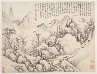 Bergrefugium, Blatt aus Album für Zhou Lianggong, datierbar auf 1654-55