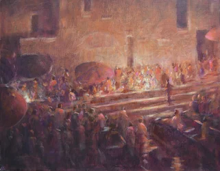 Varanasi-Stufen bei Nacht