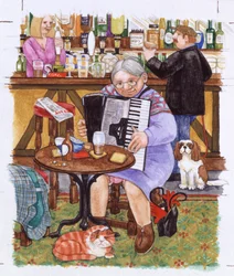 Oma, Katzen und ein Akkordeon
