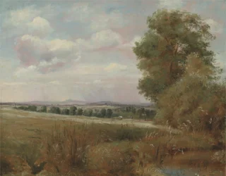 Landschaft bei Hampstead mit Harrow in der Ferne, um 1849-55