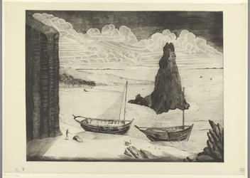 Zwei vertäute Schiffe an einem Strand; Der Felsen (Originaltitel)
