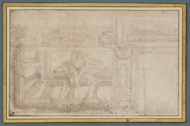 Ignudo, nach einem Deckenfresko in der Sala di Ulisse, Palazzo Poggi, Bologna