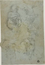 Skizzen von vier Putti (recto); Kniender Geistlicher (verso)