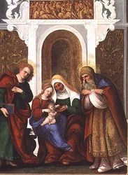 Madonna und Kind mit den Heiligen Anna, Johannes dem Evangelisten und Zacharias oder Madonna und St. Anna der Kirschen