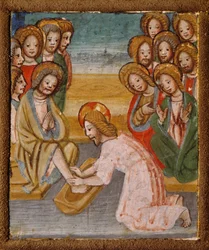 Fußwaschung, Detail aus Geschichten von Christus, tragbarer Altar von anonymem lombardischen Maler