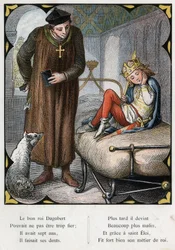 Illustration von Lorenz Frolich (1820-1908) für das Volkslied „Der gute König Dagobert“. Ausgabe J. Hetzel. Um 1880. (Zahnschmerzen)