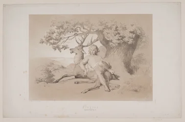 Die Flucht, S. 23, Illustration zu Christian Winthers "Hjortens Flugt"
