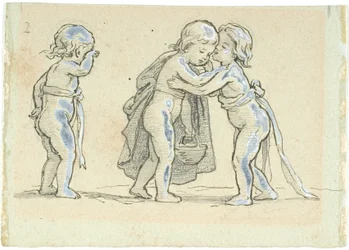 Vignette mit Kindern, die Abschied nehmen