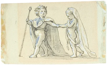 Vignette mit spielenden Kindern als König und Königin