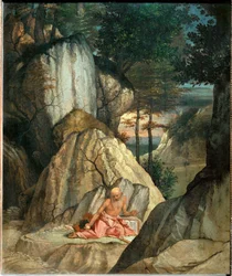 Sankt Hieronymus meditierend in der Wüste