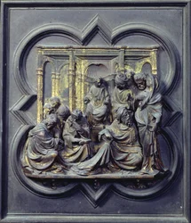 Christus unter den Ärzten, viertes Panel der Nordtüren des Baptisteriums von San Giovanni, 1403-24 (Bronze)