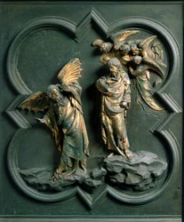 Nordtor (genannt Porte de la Croix, im Norden), Außendetail: „Die Versuchung Christi“ Bronzeskulptur von Lorenzo Ghiberti (1378-1455)