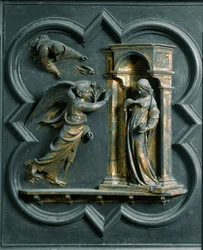 Nordtor (genannt das Kreuztor, im Norden), äußeres Detail: Die Verkündigung