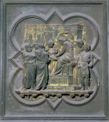 Pontius Pilatus wäscht seine Hände vor Christus, sechzehntes Panel der Nordtüren des Baptisteriums von San Giovanni, 1403-24