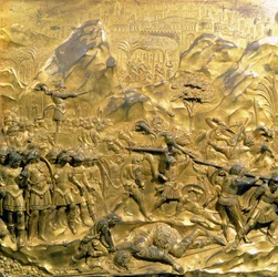 Die Geschichte von David und Goliath, Originaltafel der Osttüren des Baptisteriums, 1425-52 (vergoldete Bronze) (nach der Restaurierung)