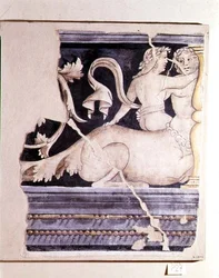 Fragment eines Freskos, das einen Zentaur und eine weibliche Figur darstellt