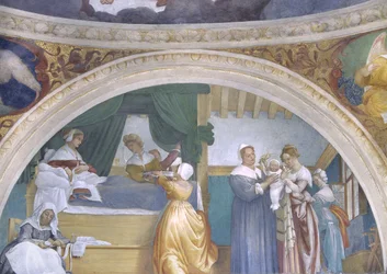 Geburt der Jungfrau, Lünette aus der Lotto-Kapelle, 1525