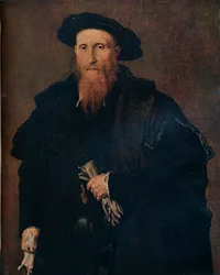 Porträt eines Gentlemans mit Handschuhen, 1543, 1930