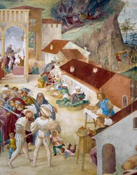 Soldaten, einfache Leute und Markt, (Detail)