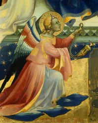 Kniender Engel, Detail aus dem zentralen Panel der Krönung der Jungfrau von Lorenzo Monaco (ca. 1370-1425)