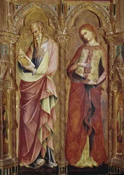 Johannes der Evangelist und Maria Magdalena - Detail des Polyptychons der Verkündigung (1357, Tempera und Blattgold auf Holz)