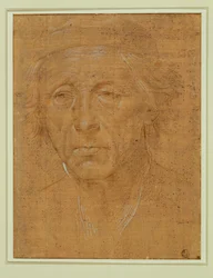 Porträt eines alten Mannes, frontal, mit Mütze