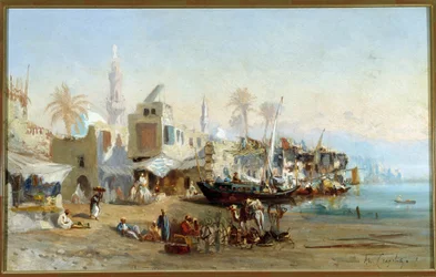 Fischer und Moscheen im Hafen von Boulack in Ägypten. Gemälde von Amable Louis Crapelet (1822-1867). Sammlung Fondation Regards de Provence, Marseille